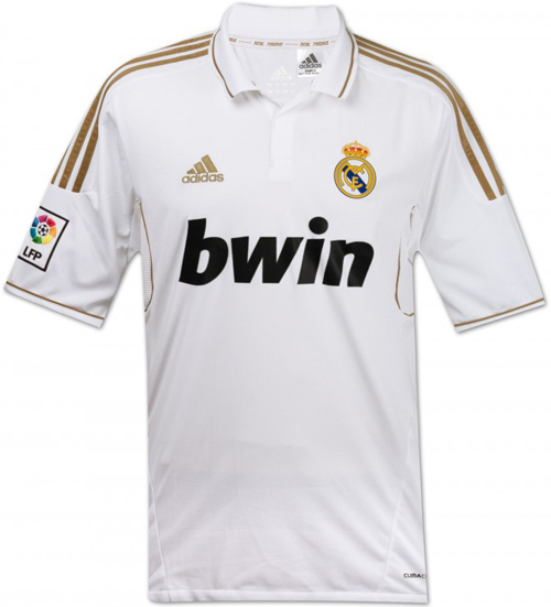 Новая форма Реал Мадрид белая футболка с золотыми полосками сезон 2011-2012  Real  Madrid Blanco